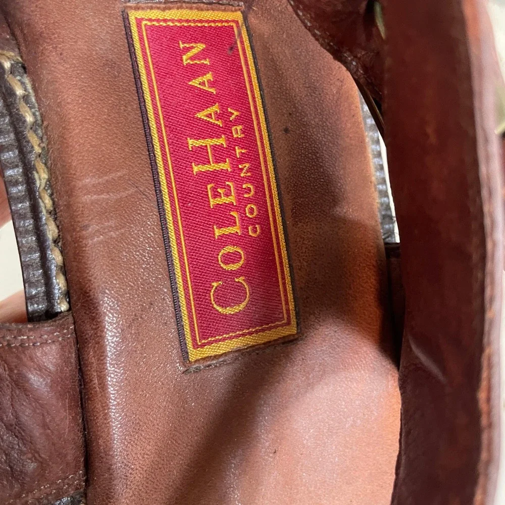 VTG Cole Haan Mens Brown Leather Fisherman Sandals Buckle Closure Size 10.5 D